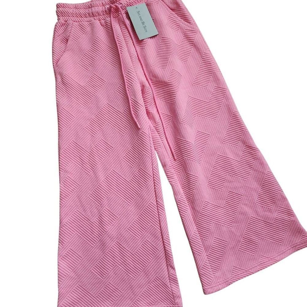 See and Be Seen Pants Womens‎ Small Wide Leg Cropped Textured Pink Loungewear